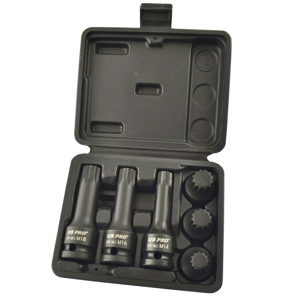 image 1 of Spline Socket set Triple Square 1/2" Drive M14 - M18 6pc Shallow and Deep AT829