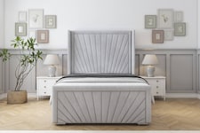 Sloomy Rutherford Silver Naples Bed Frame With Mattress With 50" Upholstered Wingback Headboard 6' Super King