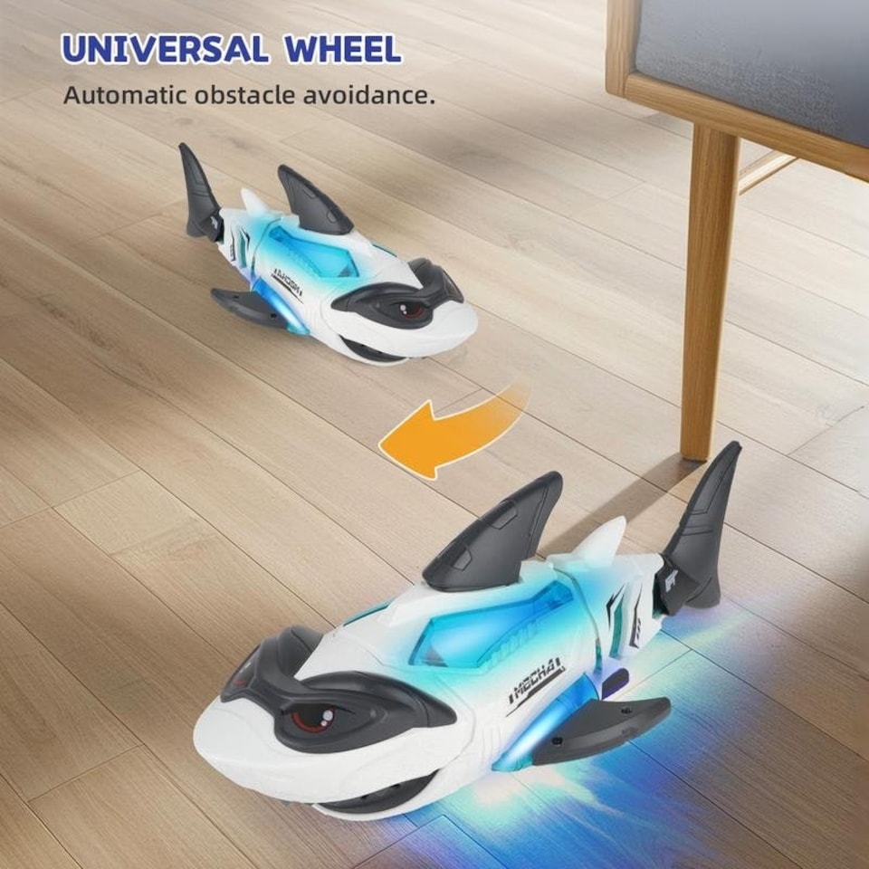 image 1 of Electric Crawling Shark Toy for Toddlers with Lights, Music, and Obstacle Avoidance