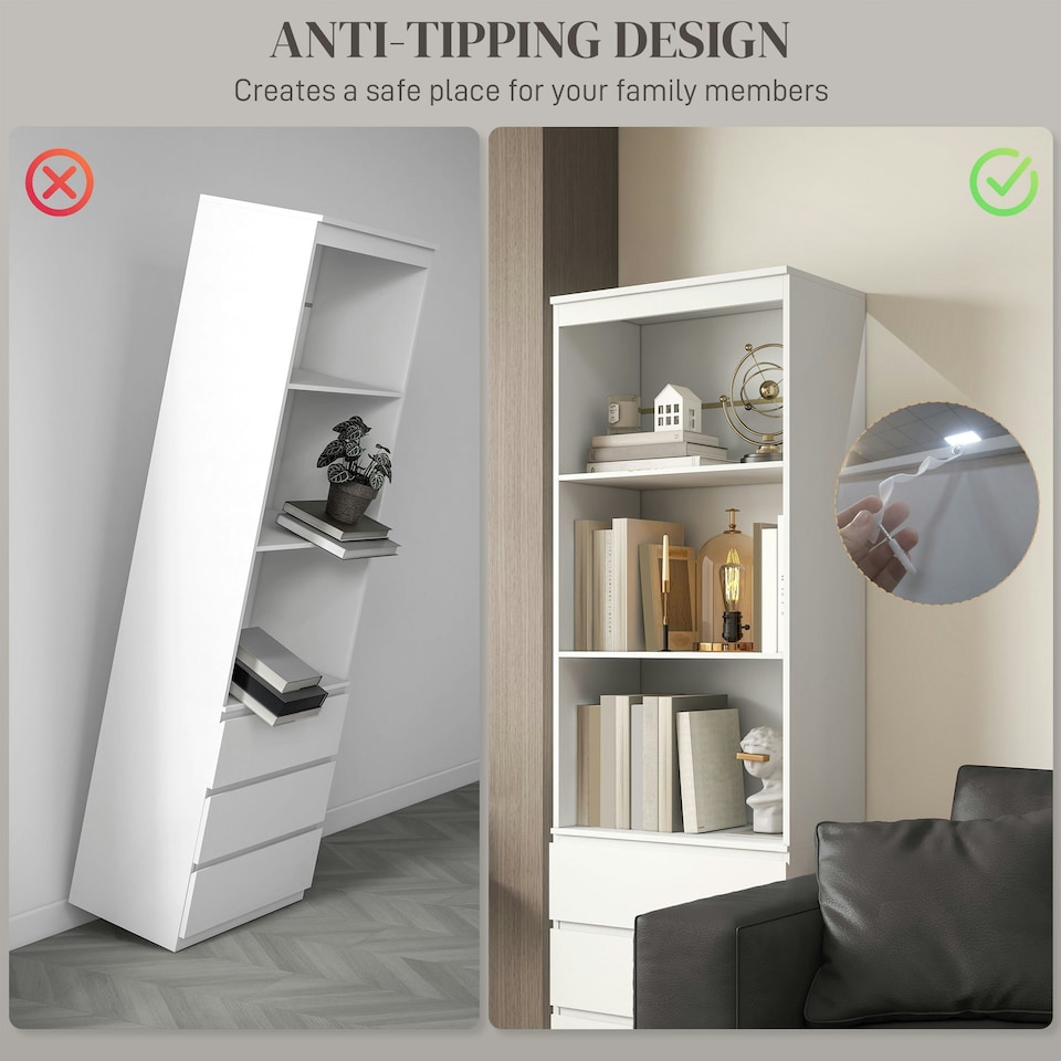 image 1 of HOMCOM 180cm Tall Bookshelf Free Standing Storage Shelf Unit with Storage White