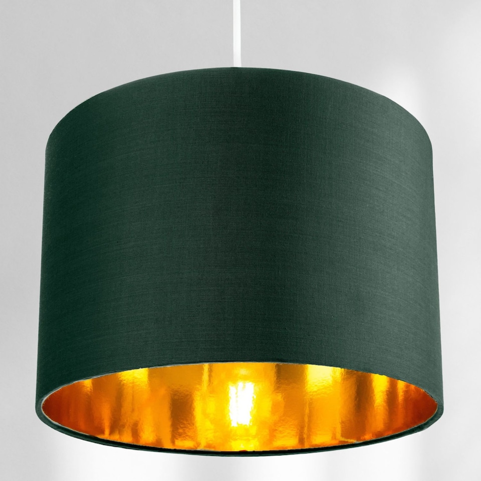 image 1 of Contemporary Green Cotton 10" Table/Pendant Lamp Shade with Shiny Copper Inner | Green | Forest Green | 1