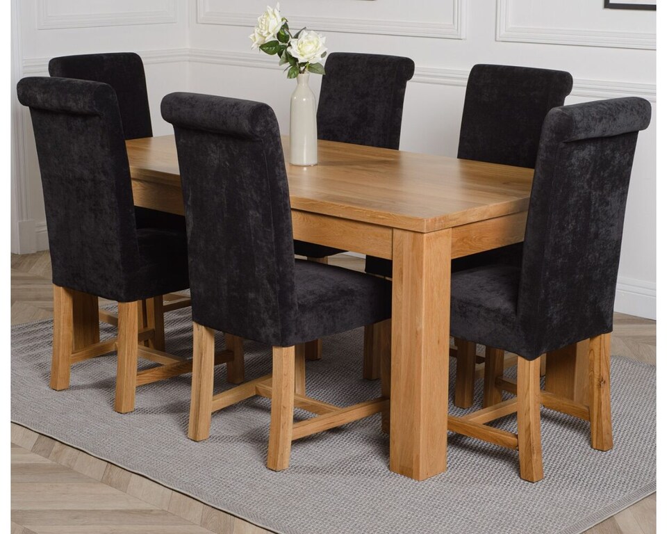 image 1 of Dakota 182 x 92cm Oak Large Dining Table and 6 Washington Fabric Chairs | Black | Black
