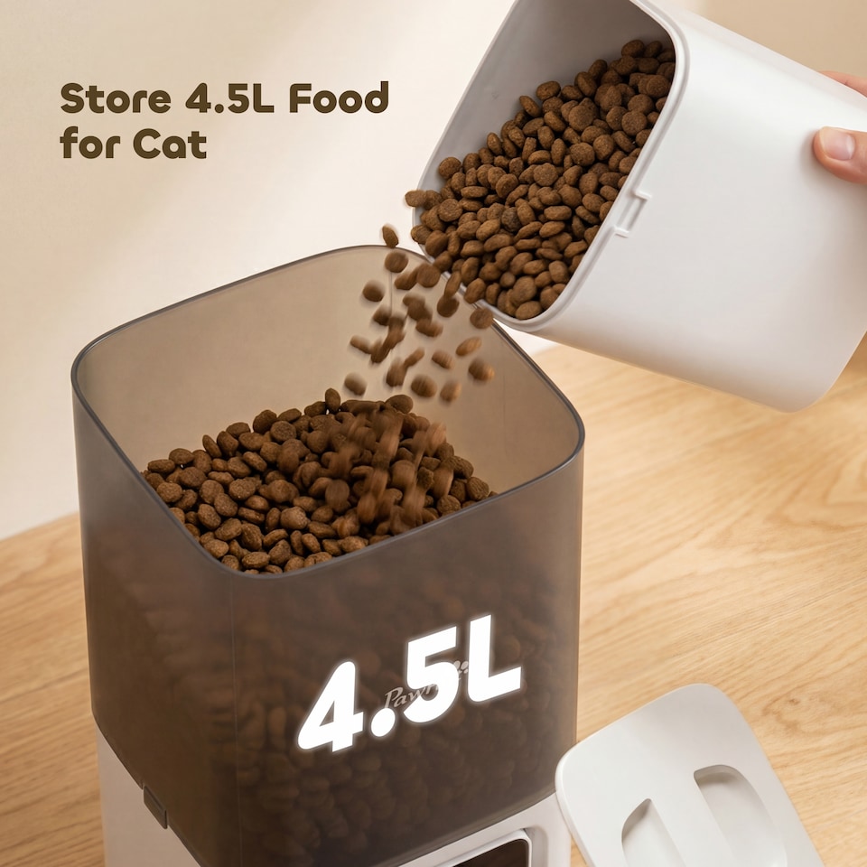 image 1 of PawHut Automatic Cat Feeder, 4.5L WiFi Cat Food Dispenser with Timer | White | White and grey | 28.6L x 18.6W x 35.2H cm