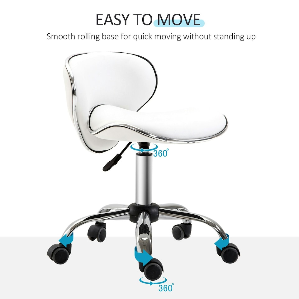 image 1 of HOMCOM Office Chair Beauty Salon Rolling Technician Stool Chair Low Back White