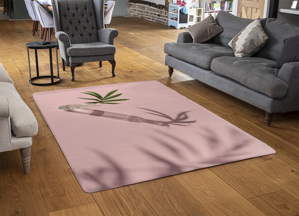image 1 of Botanical Leaf On Pink Designer Rug | Multi