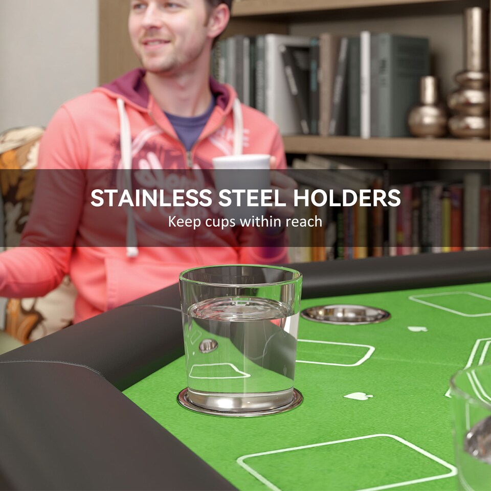 image 1 of SPORTNOW 8 Player Folding Poker Table with Cup Holders, Portable Octagon Blackjack Table with Padded Edge, Green | Green
