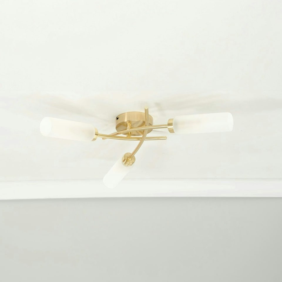 image 1 of ValueLights Maya Brushed Gold 3 Way Curved Cross Over Flush Ceiling Light