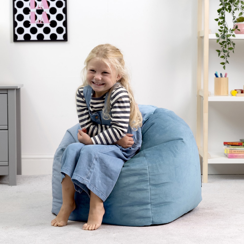 image 1 of Kids Kingston Velvet Bean Bag Chair Mineral Blue Childrens Bean Bags | Blue | Mineral Blue | 1