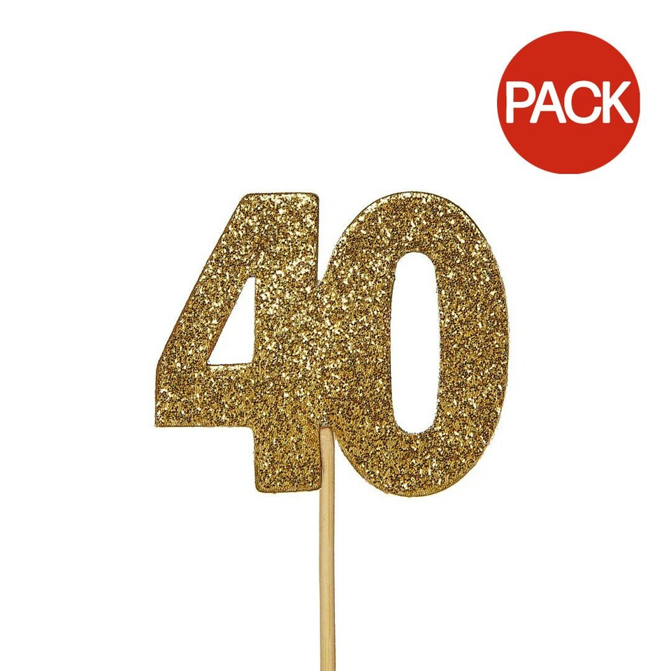 Anniversary House Glitter 40th Birthday Cake Topper (Pack of 12) - Gold - One Size