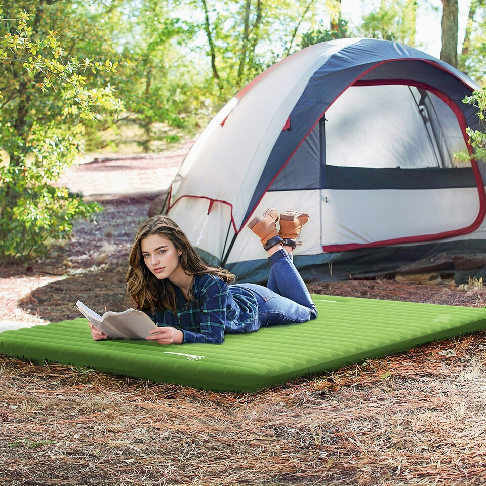 image 1 of Outsunny Portable Inflatable Camping Bed with Double Mattress Green Green | One Size