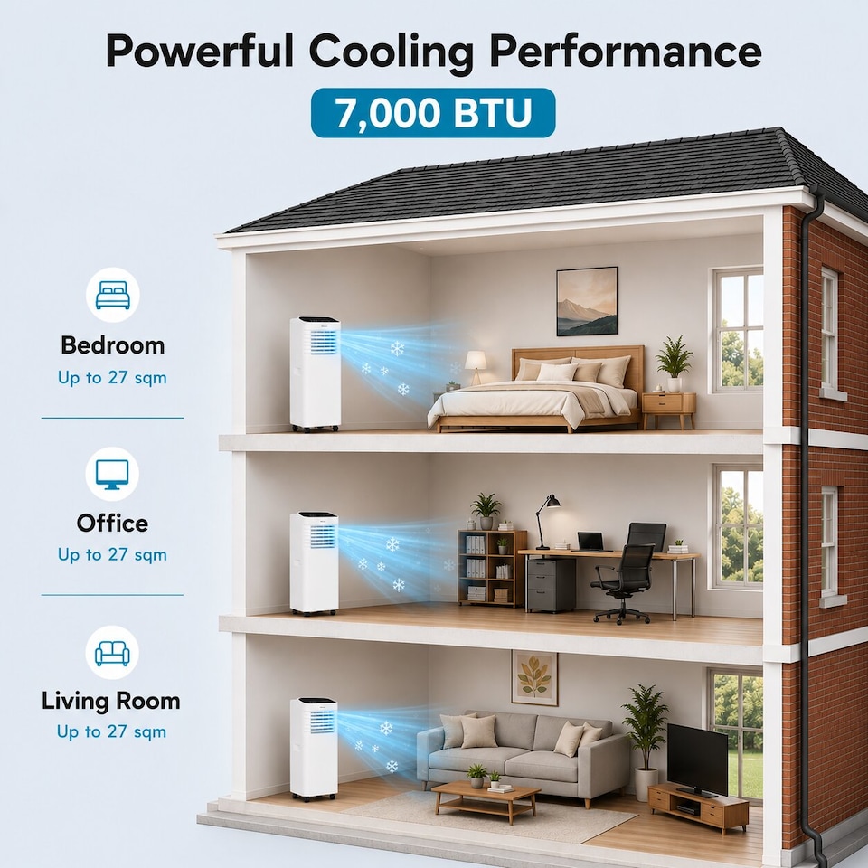image 1 of EMtronics 7K BTU Air Conditioner with Fan and Dehumidifier - White