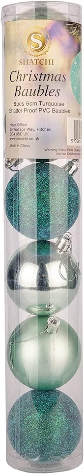 image 1 of 60mm/6Pcs Christmas Baubles Shatterproof Turquoise,Tree Decorations