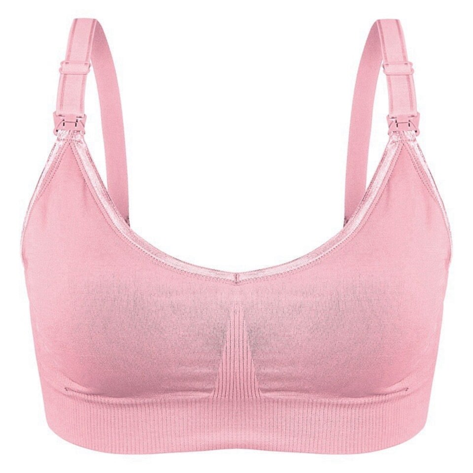 image 1 of Soft & Comfortable Wireless Nursing Bra with Easy Open Clips - Small / Pink
