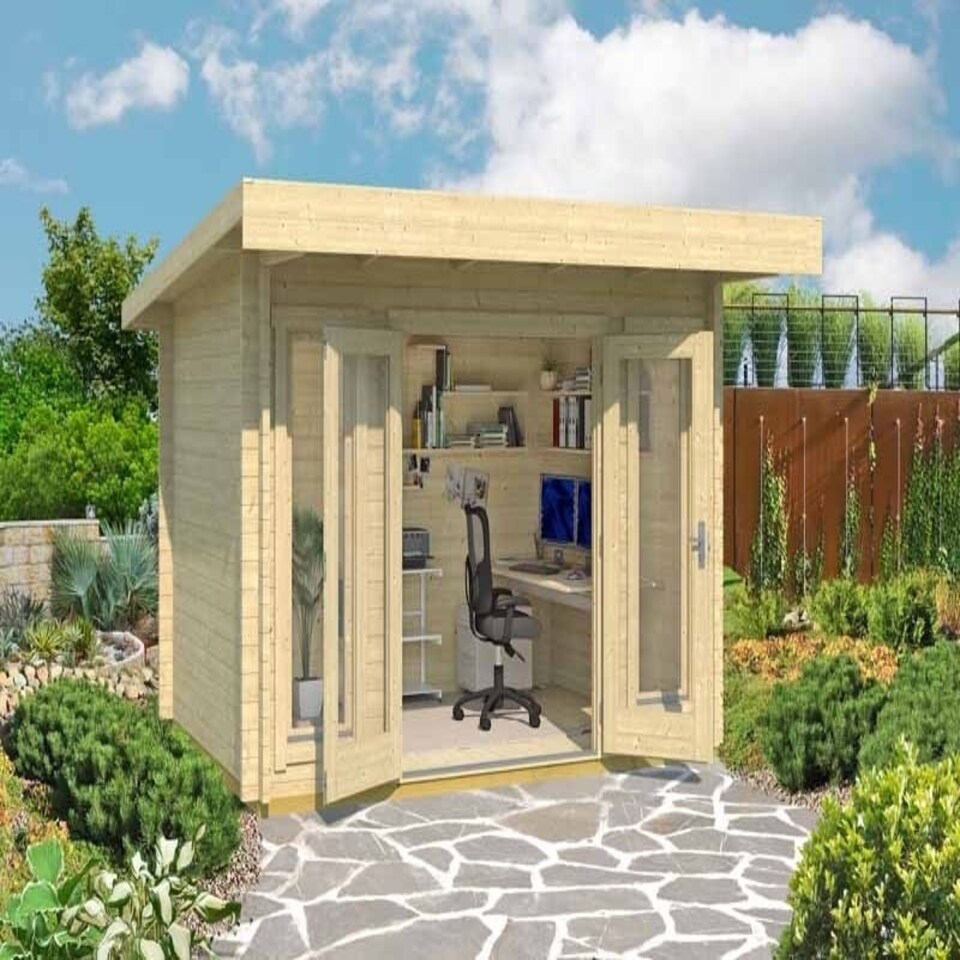 image 1 of Barbados mini-Log Cabin, Wooden Garden Room, Timber Summerhouse, Home Office - L390 x W350 x H233.7 cm Brown