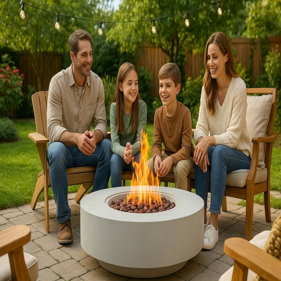 image 1 of MDA Designs FUSION Light Grey Lavish Garden & Patio Gas Fire Pit with Eco-Stone Finish - Fully Assembled