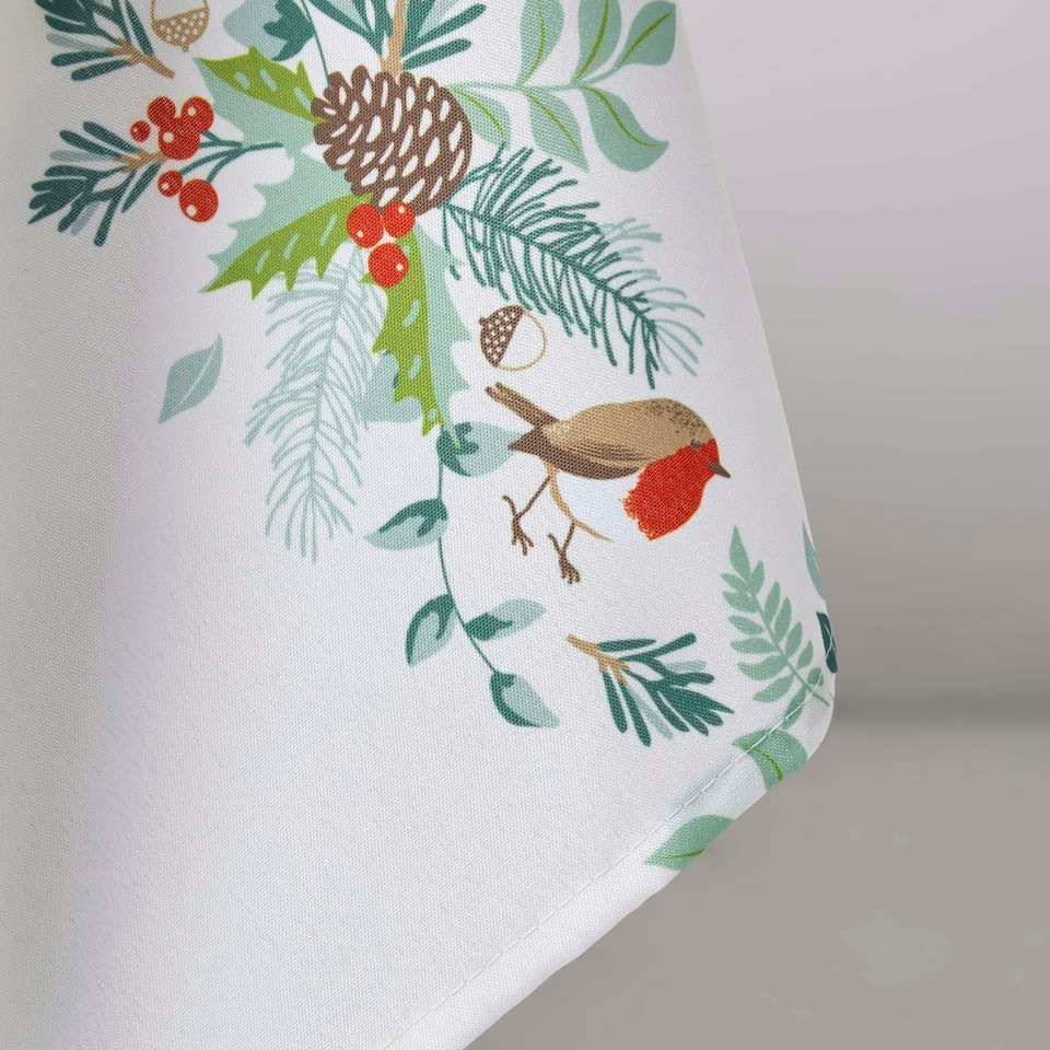 image 1 of Homescapes Robin Christmas Tablecloth - 132 x 229 cm | White | 132 x 229 cm