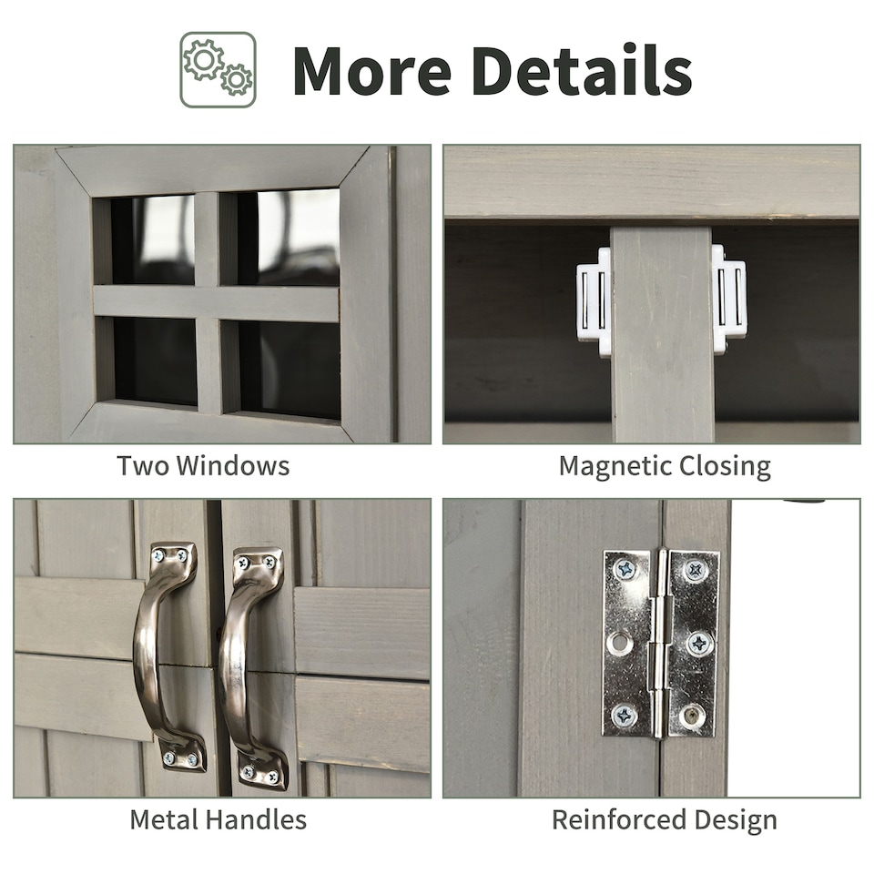 image 1 of Outsunny Wooden Garden Shed with Two Windows, Tool Storage Cabinet, Outdoor Double Door Organizer 127.5L x 50W x 164H cm, Grey