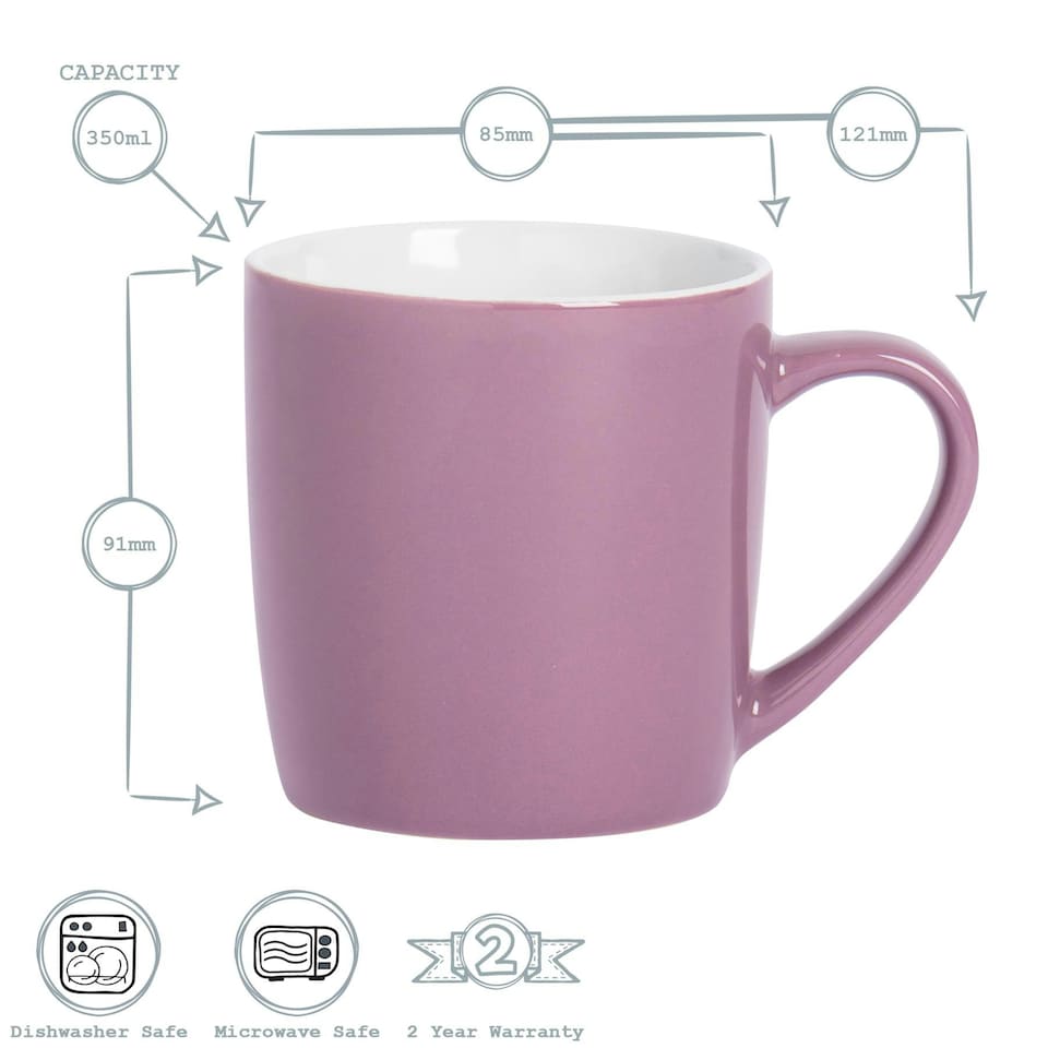 image 1 of Argon Tableware 6x Coloured Coffee Mugs - Purple - 350ml - Tea Mug Latte Mug Cappuccino Mug Drinking Mug Purple