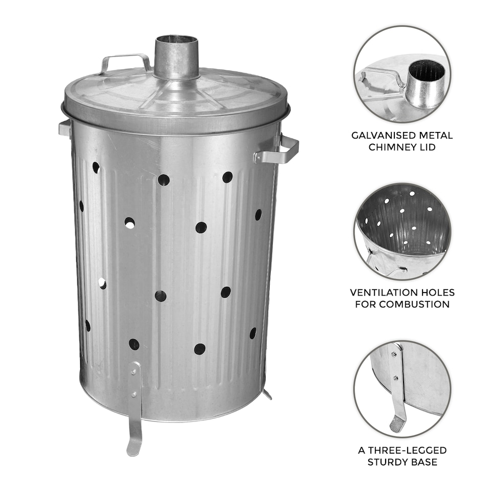 image 1 of 90l Galvanized Incinerator Paper Leaf Wood Waste Burner Garden Rubbish Fire Bin