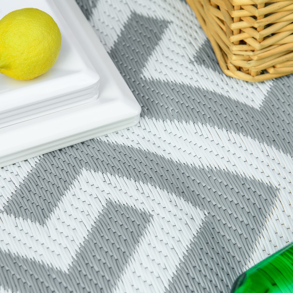 image 1 of Outsunny Reversible Outdoor Rug Plastic Straw RV Camping Mat for Garden Deck Picnic | Grey | Light Grey | 152cm x 243cm x 0.3cm