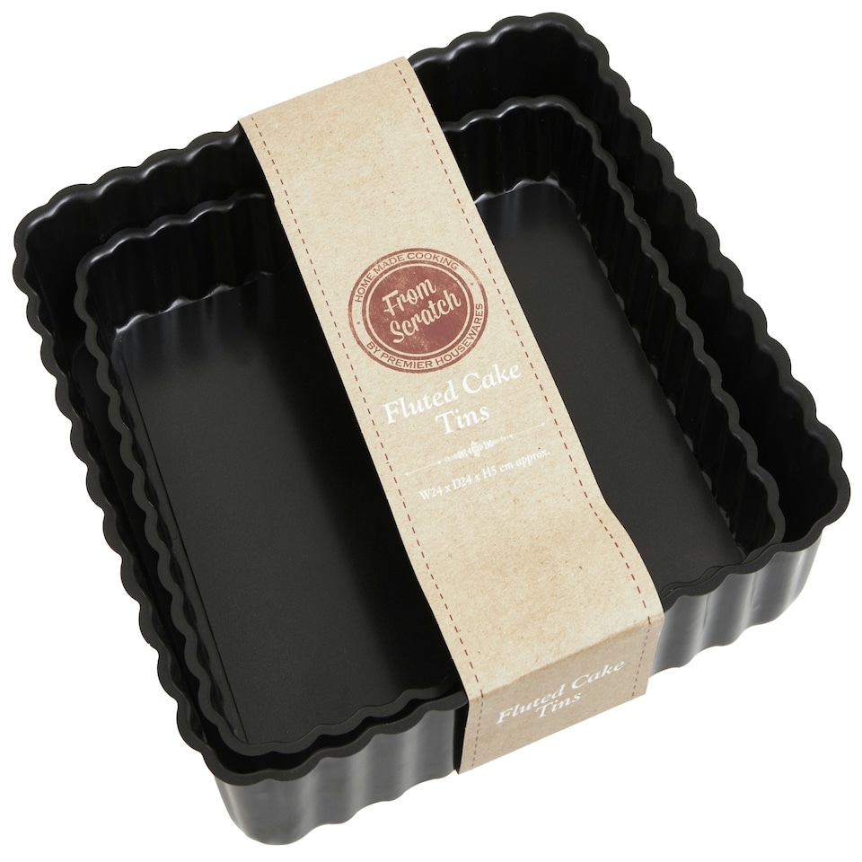 image 1 of Interiors by Premier Non Stick Coated Set Of Two Fluted Cake Tins, Versatile Large Tins For Cake Baking, Fluted Design Baking Tin Black