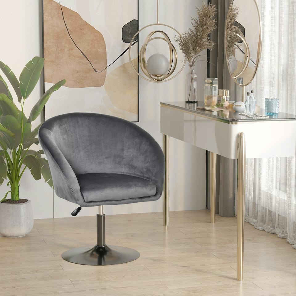 image 1 of HOMCOM Swivel Bar Stool Fabric Dining Chair Dressing Stool Tub Seat Grey