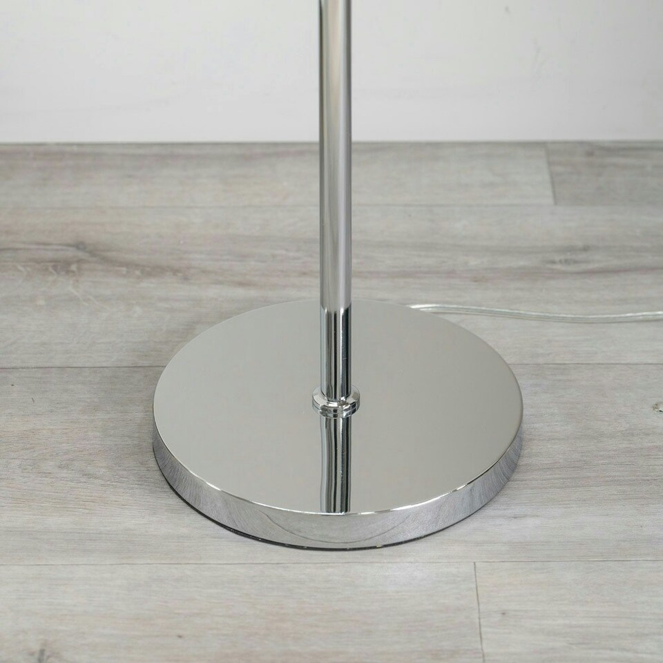 image 1 of ValueLights Marissa Charcoal Grey Fabric Drum Shade with Chrome Stacked Ball Floor Lamp with LED Bulb