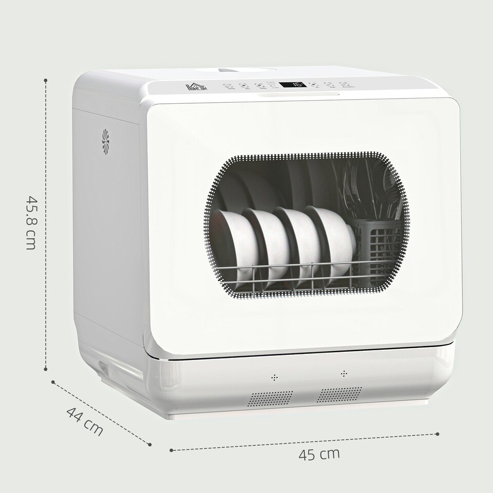 image 1 of HOMCOM Worktop Dishwasher w/ 4 Place Settings 6 Programs, White