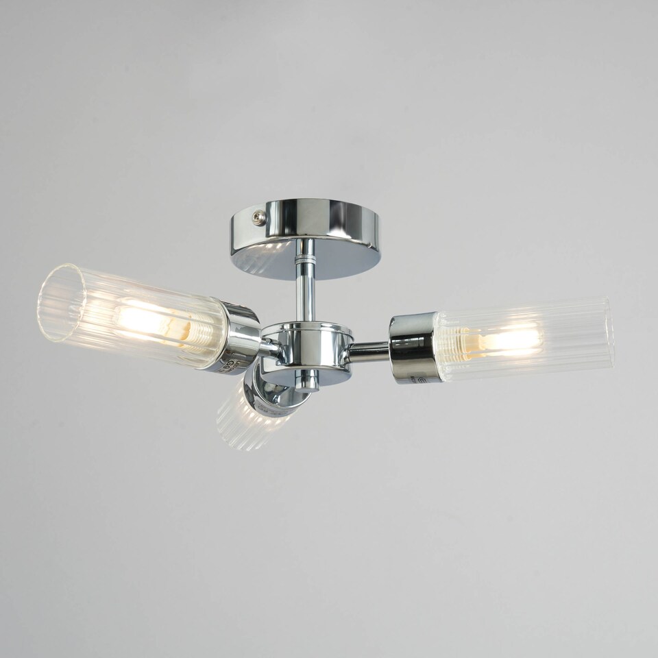 image 1 of BHS Kier Semi Flush Bathroom Ceiling Light | Silver | Chrome