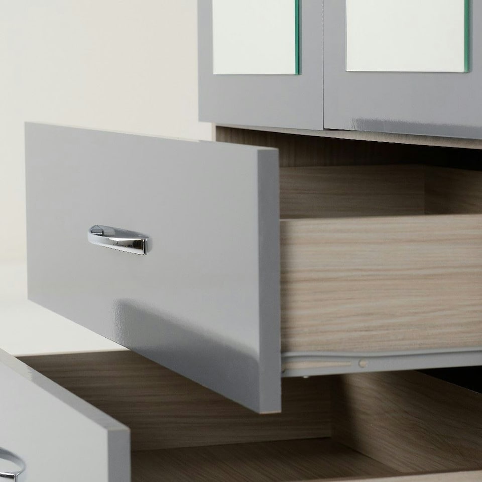 image 1 of Nevada 4 Door 2 Drawer Mirrored Wardrobe Grey