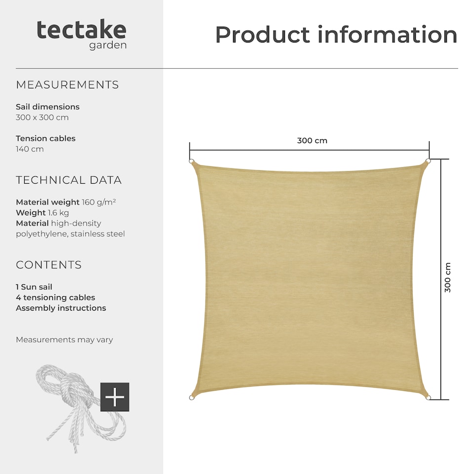 image 1 of Shade Sail - rectangular with UV protection 50, water-repellent | Cream | beige | 3 x 3 m | 1