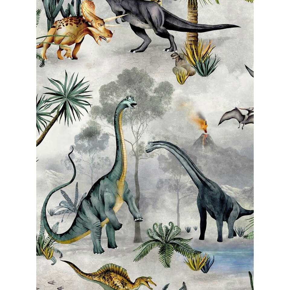 Belgravia Dino Kingdom Wallpaper - Grey - 10m x 53cm