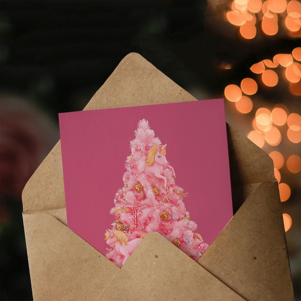 image 1 of Christmas Card Pink Pony and Candy Cane Tree Decorations