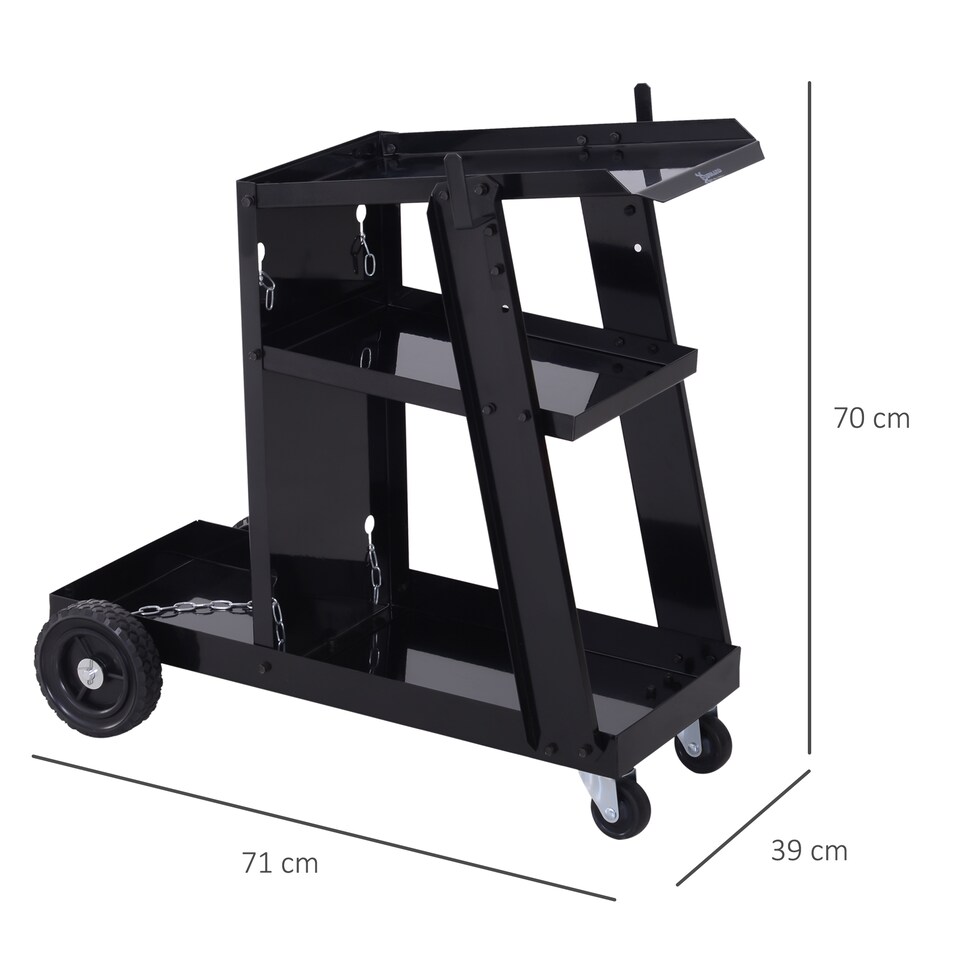 image 1 of DURHAND Three-Tier Welding Cart Welder Trolley for Gas Bottles w/ Wheels, Black