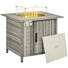 Outsunny Gas Fire Pit Table w/ Rain Cover, Windscreen & Lava Stone, 50,000 BTU