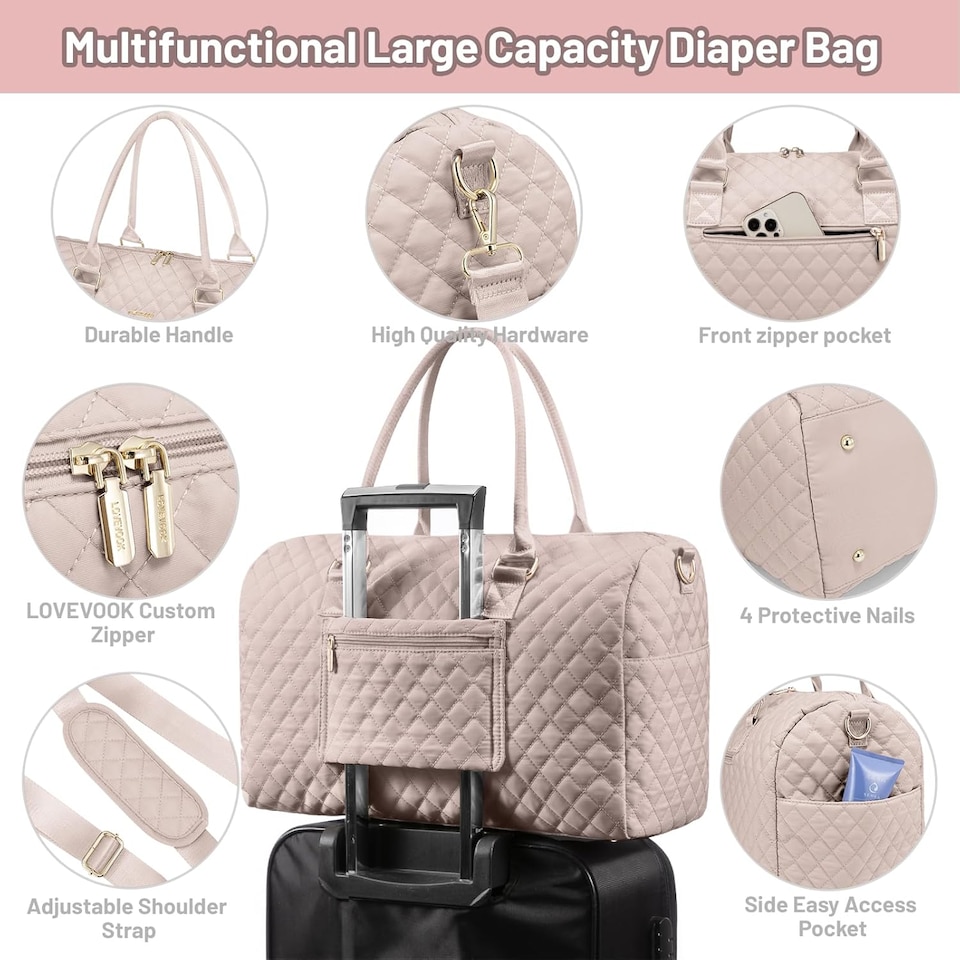 image 1 of LOVEVOOK Nappy Bag Tote with Pacifier Case and Changing Pad, Large Capacity Mommy Bag for Hospital and Weekender Travel, Functional Baby Bag Newborn Baby Essential