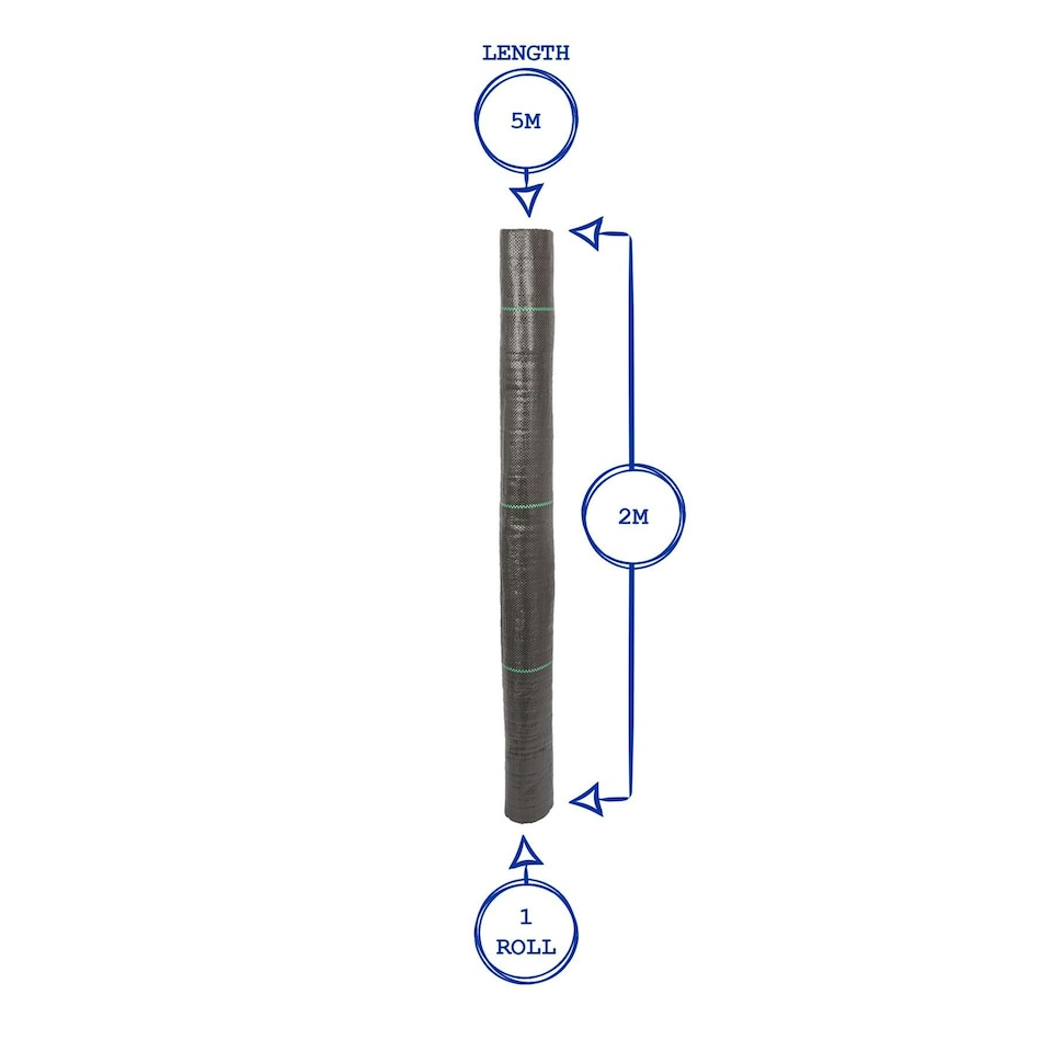 image 1 of Harbour Housewares 110gsm Weed Control Membrane Set with Pegs & Plates - 2m x 5m (1 Roll) - Weed Fabric Garden Membrane Weed Membrane Flower Bed Membrane Black