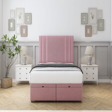 Sloomy Kingsley Pink Plush Ottoman Bed With Mattress With 26" Strutted Headboard 5' King