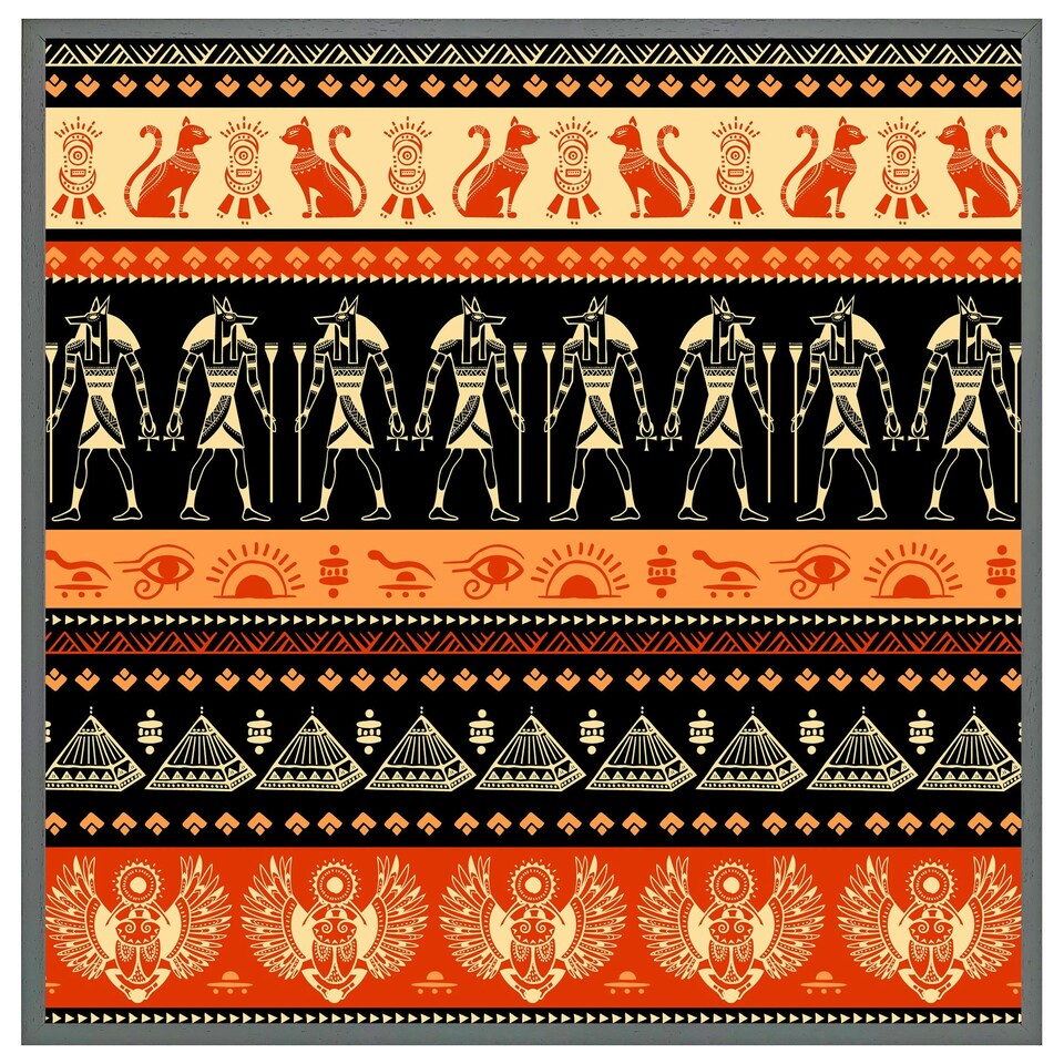 image 1 of Egyptian heiroglyphs in orange & black (Picture Frame) Black | XL