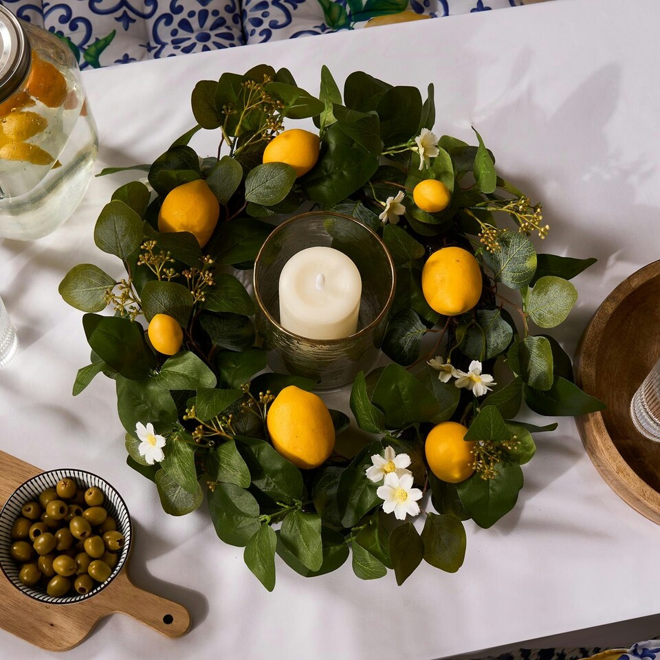 image 1 of OHS Natural Home Wall Table Decor Artificial Lemon Wreath, 45cm - Yellow