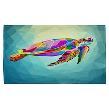 colorful turtle floating underwater in the geometric blue water ocean (Kitchen Towel)