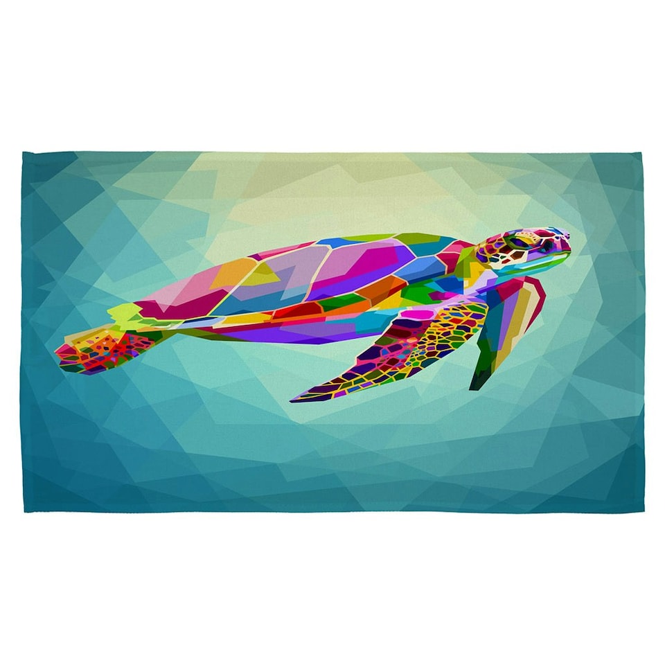 image 1 of colorful turtle floating underwater in the geometric blue water ocean (Kitchen Towel)