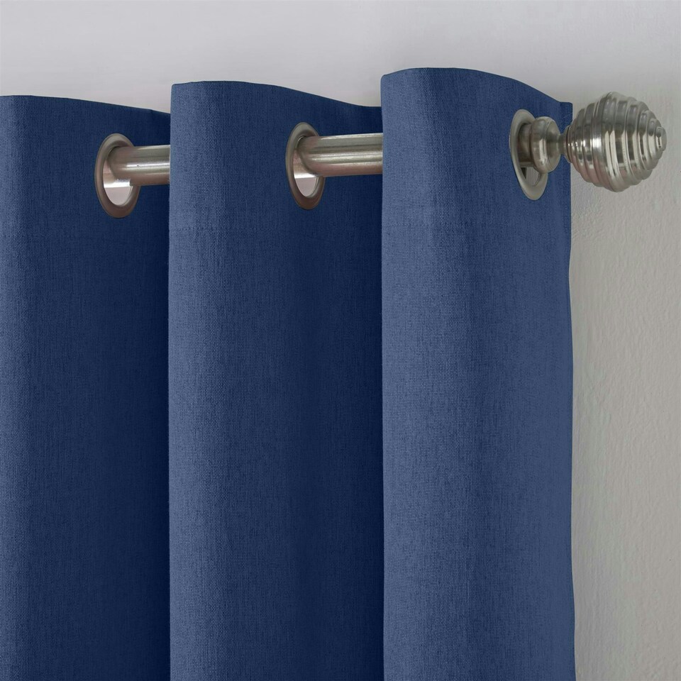 image 1 of Linen Look Blackout Ring Top Eyelet Curtains - 229cm x 137cm - Blue