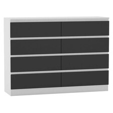 Minimalist Chest of 8 Drawers - 88.3x120x35cm | White | White & Black | 1