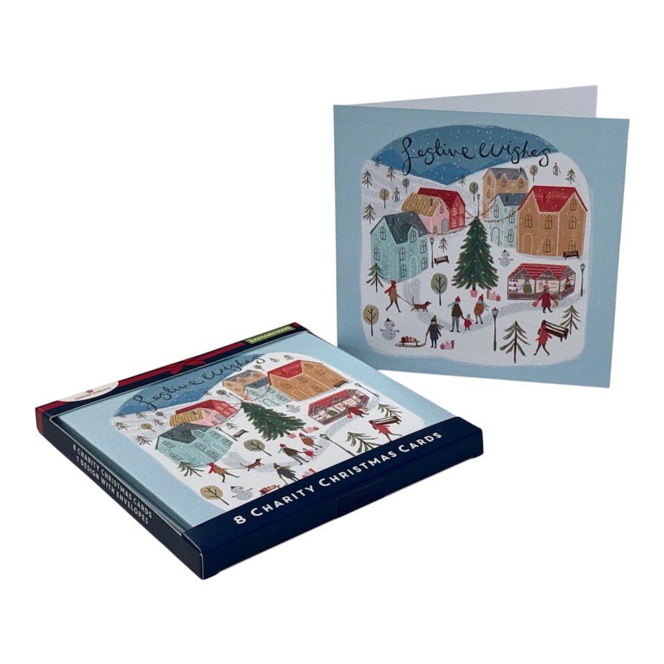 image 1 of Pack of 8 Snowy Festive Village Samaritans Charity Christmas Cards