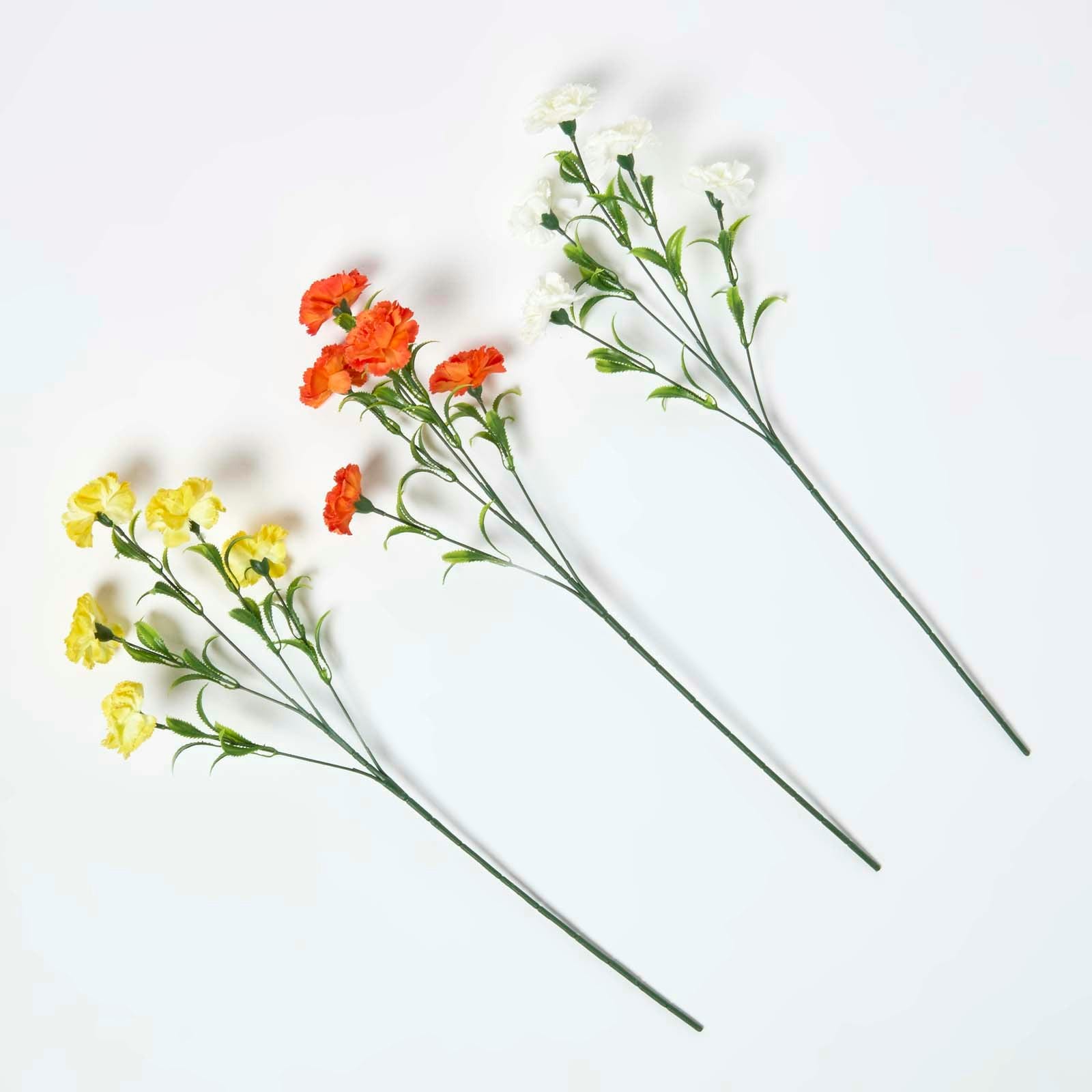 Homescapes Yellow Artificial Carnation Spray Single Stem Set of 3, 55cm
