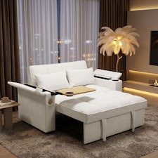 FENCHILIN 2 Seater Pull Out Sofa Bed Loveseat Recliner with Hidden Table, Cup Holders, USB & Type-C Beige