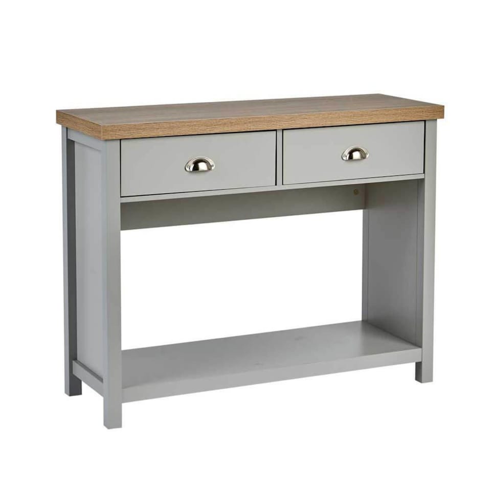 image 1 of Console Table 2 Drawer Telephone Table Metal Handles Hallway Storage | Grey