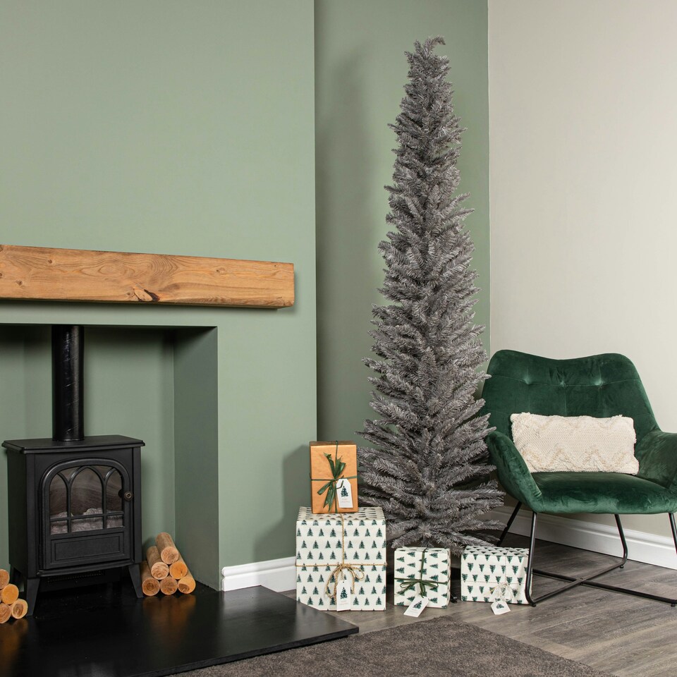 image 1 of 7ft (2.1m) Grey Pencil Pine Artificial Christmas Tree with 401 Tips