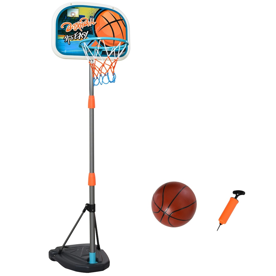 image 1 of HOMCOM 3 Pcs Kids Basketball Set w/ Hoop Ball Pump Height Fillable Base 3-8 Yrs